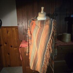 Striped Orange and Gray Poncho